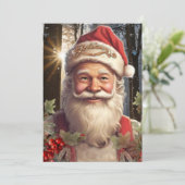 Vintage kerstvakantie Kerstman bos Feestdagenkaart (Staand voorkant)