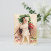 Vintage Kerstvakantie Kind en boom briefkaart (Staand voorkant)