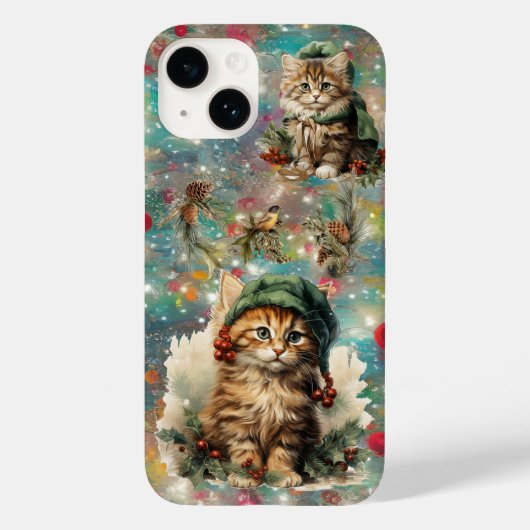 Vintage kerstvakantie Kittens Case-Mate iPhone Case (Achterkant)