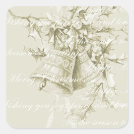 Vintage kerstvakantie klokken neutraal vierkante sticker