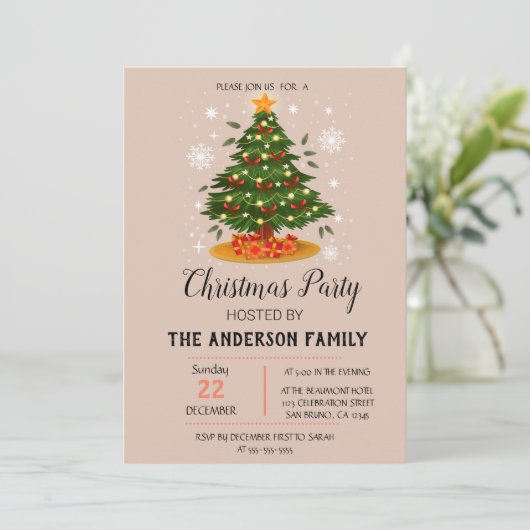 Vintage Kerstvakantie uitnodiging (Staand voorkant)