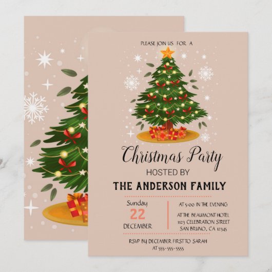 Vintage Kerstvakantie uitnodiging (Voorkant / Achterkant)