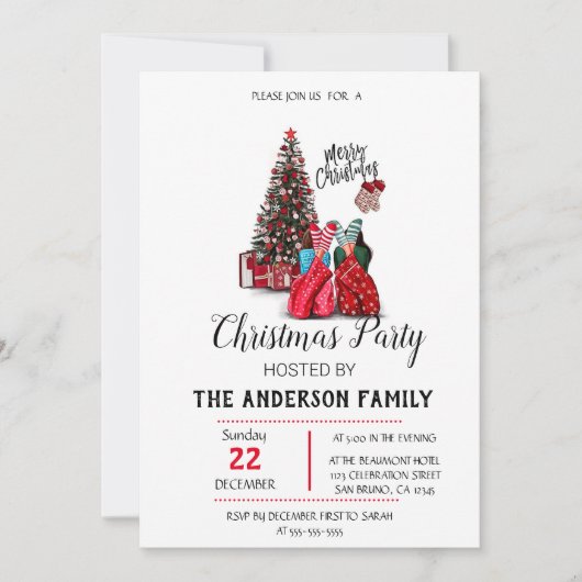 Vintage Kerstvakantie uitnodiging (Voorkant)