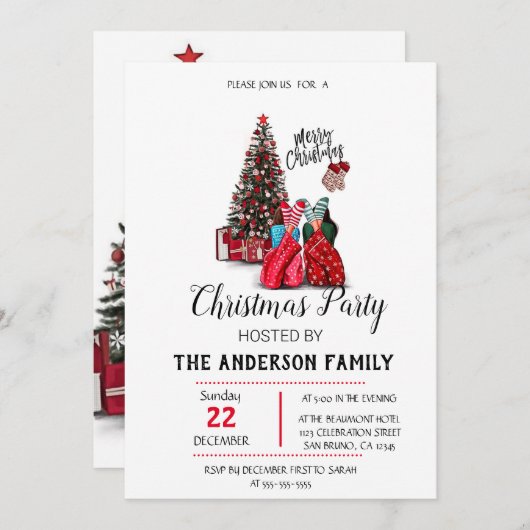 Vintage Kerstvakantie uitnodiging (Voorkant / Achterkant)