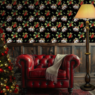 Vintage Kerstvakantie Zilveren klokken en Holly Behang