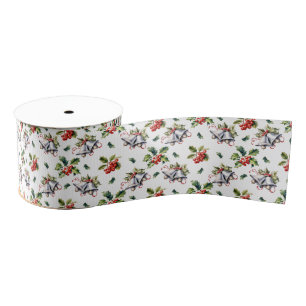 Vintage Kerstvakantie Zilveren klokken en Holly Grosgrain Lint