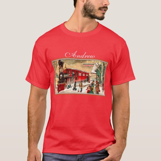 Vintage kerstvakantietrein t-shirt (Voorkant)