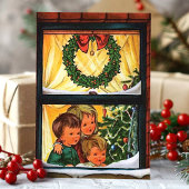 Vintage kerstvenster met Kinder Feestdagen Kaart