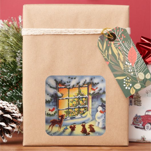 Vintage Kerstvenster Voordedagfeestdag sticker (Feestdagen)