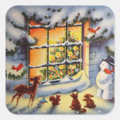 Vintage Kerstvenster Voordedagfeestdag sticker (Voorkant)