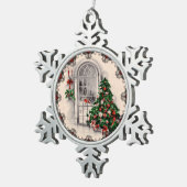 Vintage kerstvensterlampjes tin sneeuwvlok ornament (Rechts)