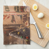 Vintage kerstverlichting en keuken voor bomen theedoek (Quarter Fold)