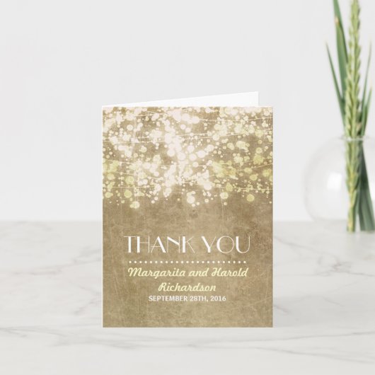 vintage kerstverlichting trouwkaarten met dankbetu bedankkaart (Voorkant)