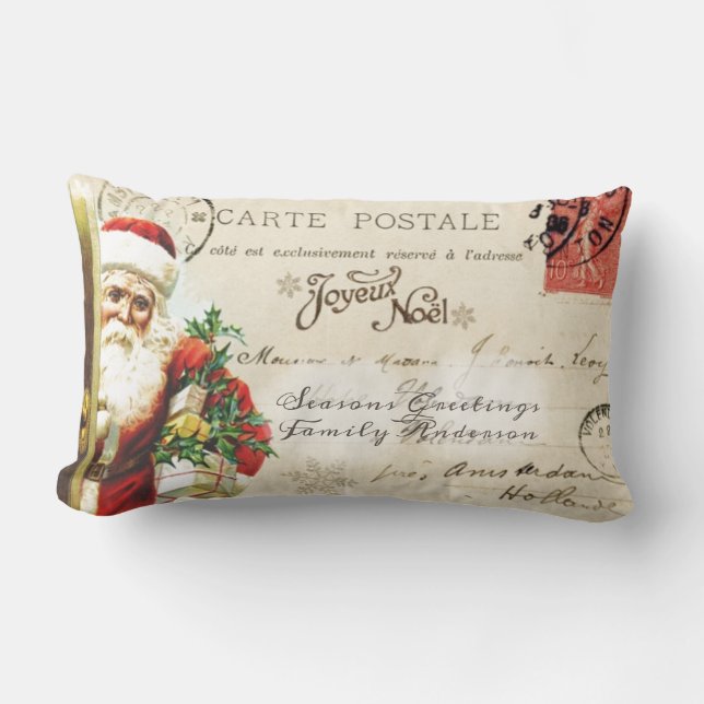 Vintage kerstversiering Briefkaart Gepersonaliseer Kussen (Voorkant)