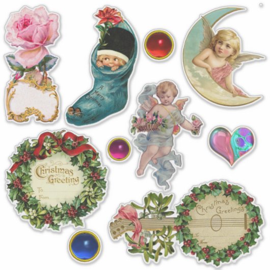 Vintage-kerstversieringen, Angels, Stockings, Pare Sticker (Voorkant)
