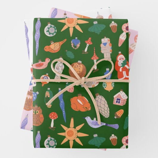 Vintage-kerstversieringen Inpakpapier Vel (In situ)