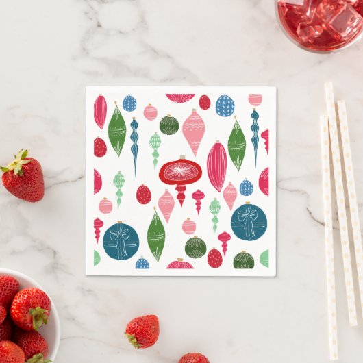 Vintage kerstversieringen Multi op White Servetten (Insitu)