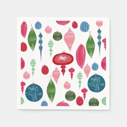 Vintage kerstversieringen Multi op White Servetten (Voorkant)