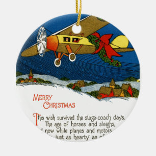Vintage-kerstvliegtuig Keramisch Ornament