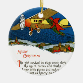 Vintage-kerstvliegtuig Keramisch Ornament