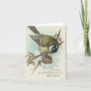 Vintage-kerstvogel en Pinecone Feestdagen Kaart