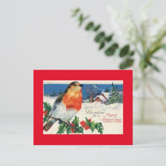 Vintage kerstvogel feestdagenkaart (Staand voorkant)