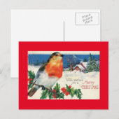 Vintage kerstvogel feestdagenkaart (Voorkant / Achterkant)