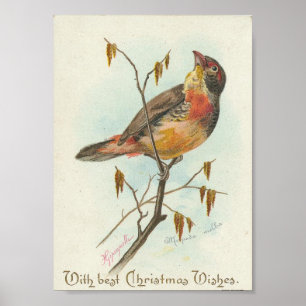 Vintage kerstvogel poster