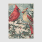 Vintage Kerstvogel Rode Kardinaal Tissuepapier (Voorkant)