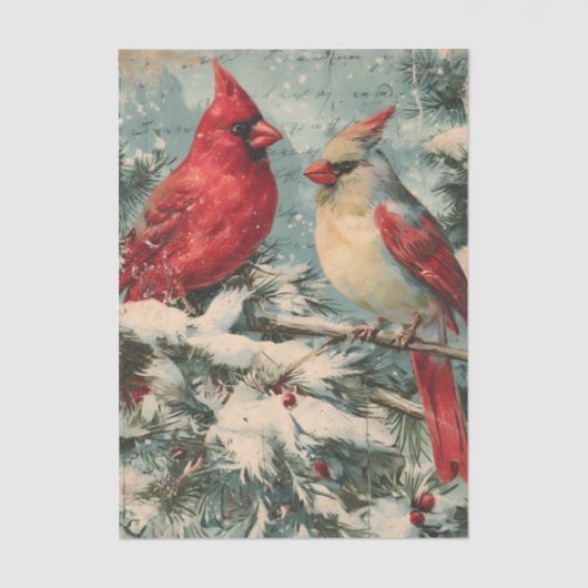 Vintage Kerstvogel Rode Kardinaal Tissuepapier (Voorkant)