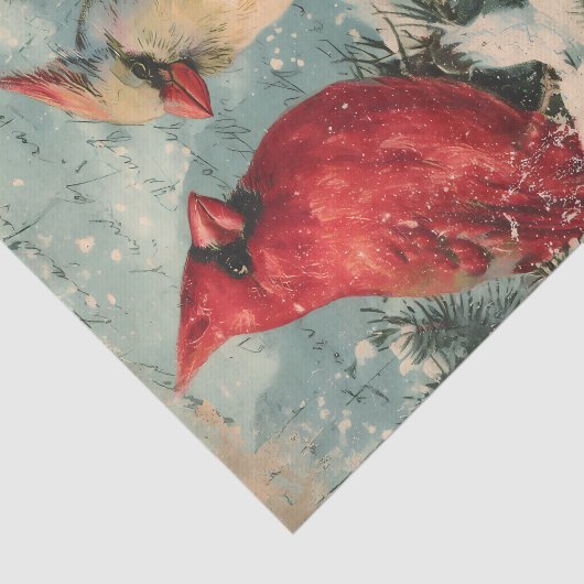 Vintage Kerstvogel Rode Kardinaal Tissuepapier (Detail)