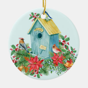 Vintage Kerstvogels en Berries Birdhouse Keramisch Ornament