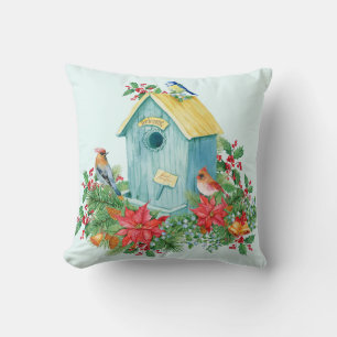 Vintage Kerstvogels en Berries Birdhouse Kussen