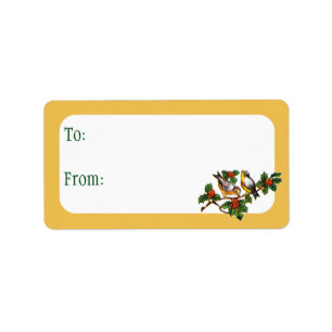 Vintage kerstvogels en Holly Etiket
