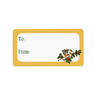 Vintage kerstvogels en Holly Etiket