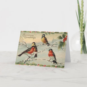 Vintage kerstvogels feestdagen kaart