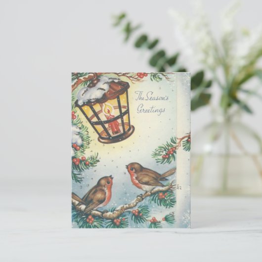 Vintage kerstvogels feestdagenkaart (Staand voorkant)