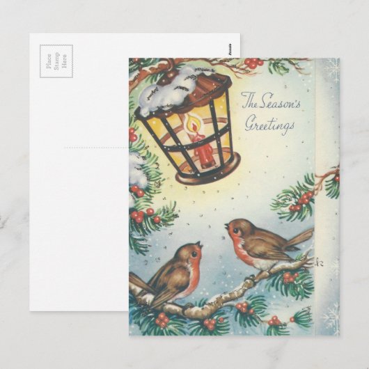 Vintage kerstvogels feestdagenkaart (Voorkant / Achterkant)