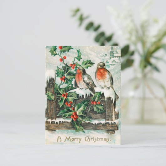 Vintage kerstvogels feestdagenkaart (Staand voorkant)