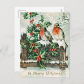 Vintage kerstvogels feestdagenkaart (Voorkant / Achterkant)