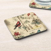 Vintage Kerstvogels Holly Berry Bier Onderzetter (Linkerzijde)