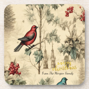 Vintage Kerstvogels Holly Berry Bier Onderzetter