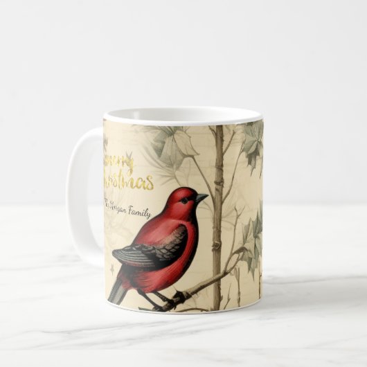 Vintage Kerstvogels Holly Berry Koffiemok (Voorkant links)