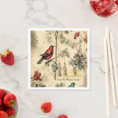 Vintage Kerstvogels Holly Berry Servet (Insitu)