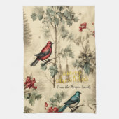 Vintage Kerstvogels Holly Berry Theedoek (Verticaal)