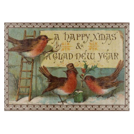 Vintage kerstvogels snijplank (Voorkant)