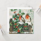 Vintage kerstvogels Vakantiekaart Kaart (Voorkant / Achterkant in situ)