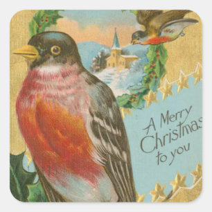 Vintage kerstvogels vierkante sticker