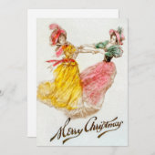 Vintage kerstvrouwen dansen (1900) feestdagenkaart (Voorkant / Achterkant)