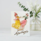 Vintage kerstvrouwen dansen (1900) feestdagenkaart (Staand voorkant)